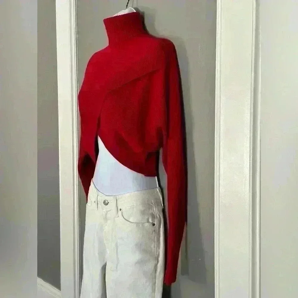 Thinkable Red Criss Cross Women's Sweater (483)